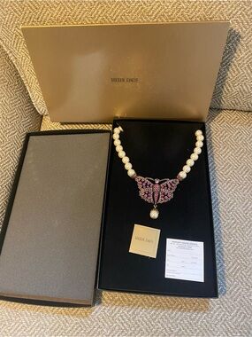 Heidi Daus Pink Crystal Butterfly Pearl Statement Necklace